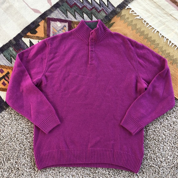 Emile Lafaurie Sweater Womens Sz 2XL Purple Wool Blend Henley High Neck Pullover - Picture 1 of 7